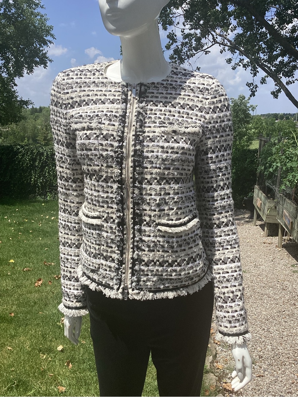 Lafayette 148 New York Black and White Tweed Zip Jacket